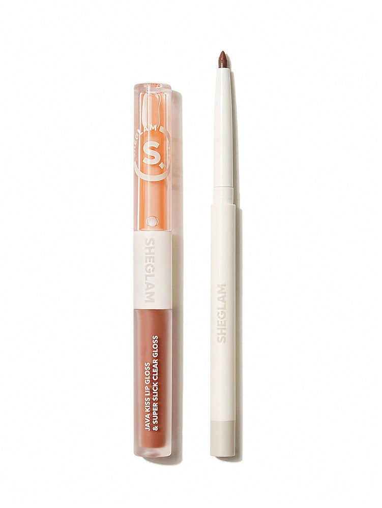 Zachte Glam Lip-liner uit de jaren 90 en Lip Duo Set-Pouty Nude Lip Set